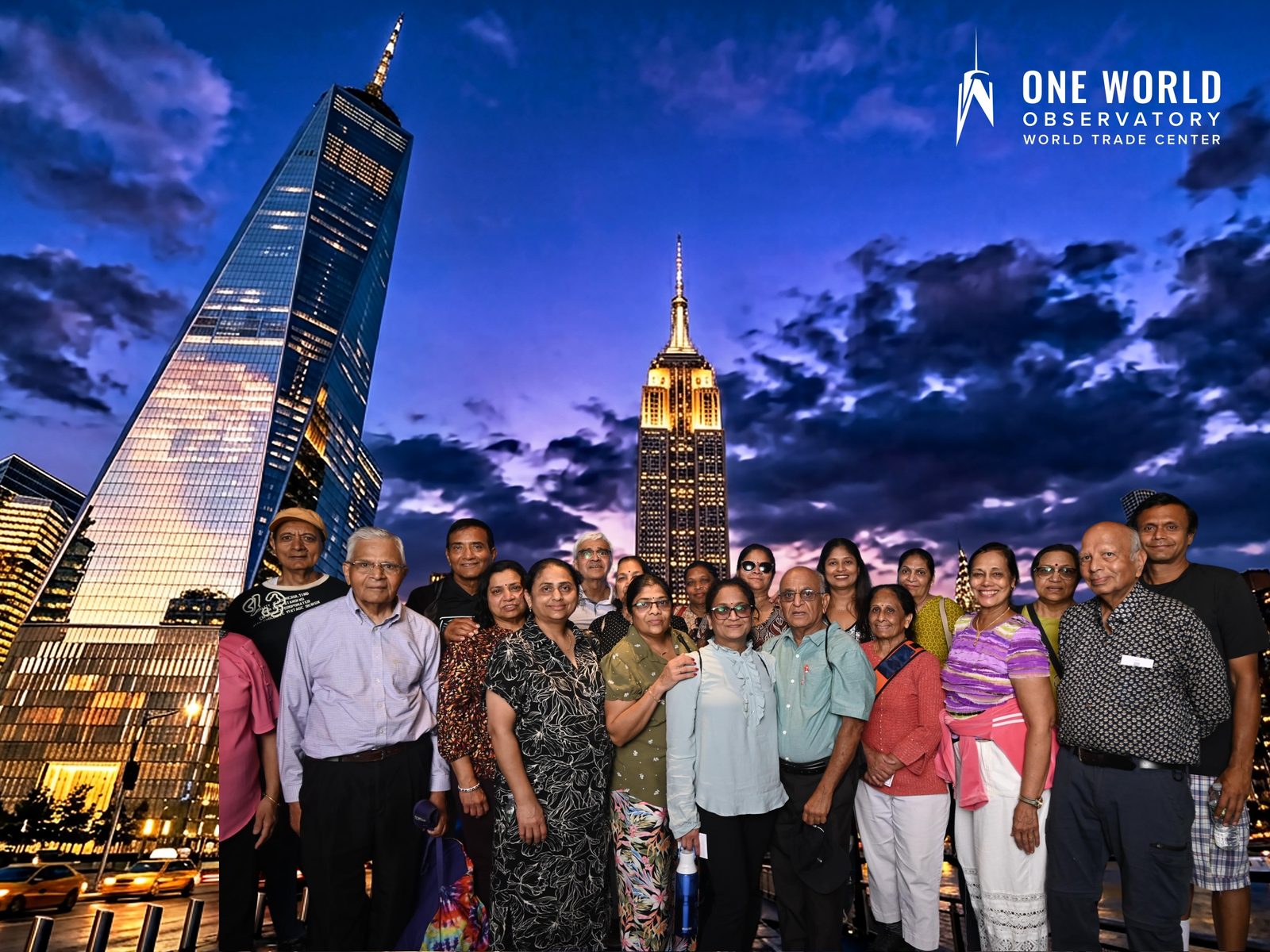 Tour group at night in Manhattan